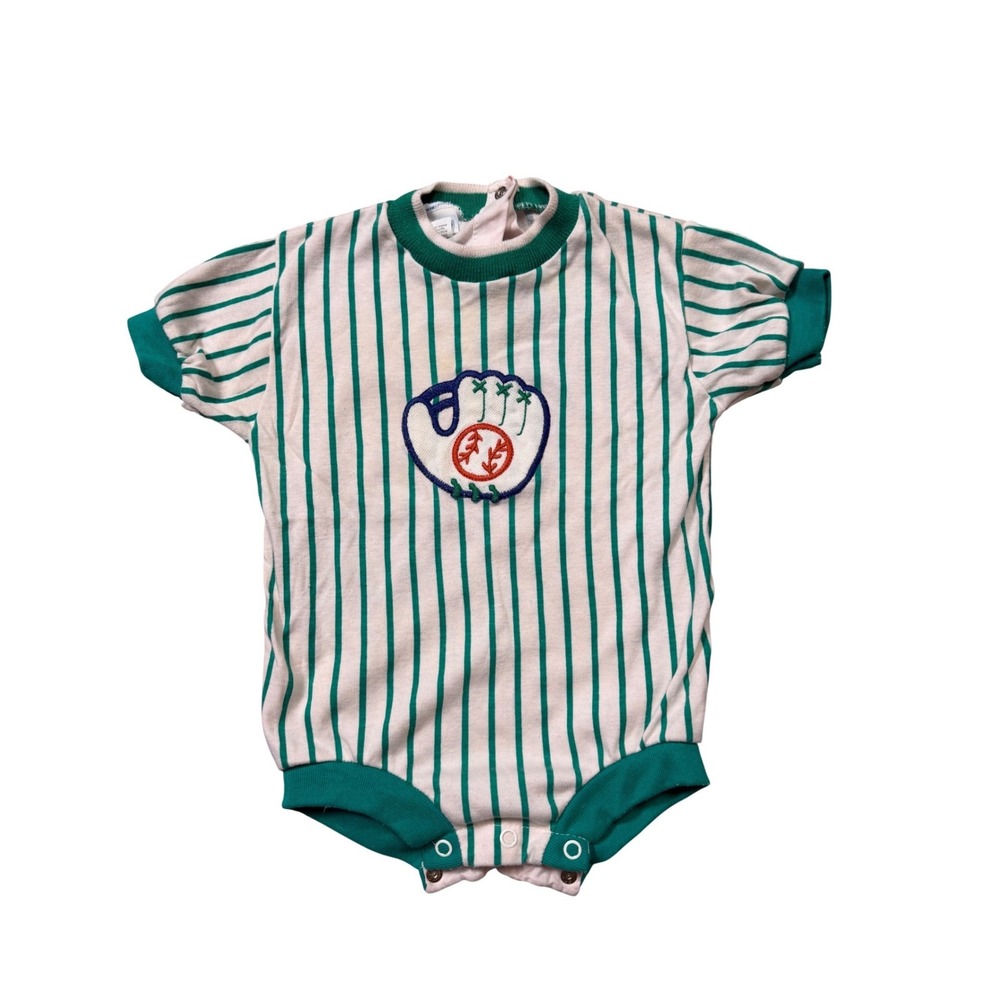 Vintage 80s Carter's Baby Onesie Baseball Graphic USA Made 24 Months Retro